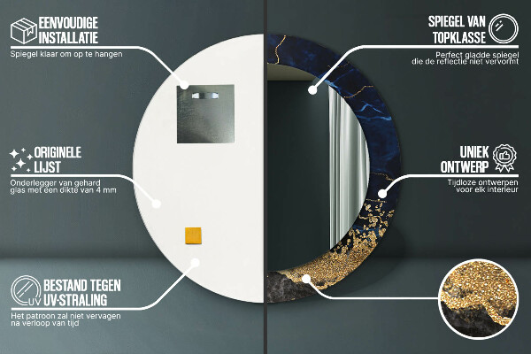 Miroir rond avec décoration Marbre bleu
