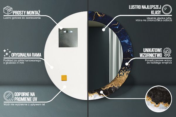 Miroir rond avec décoration Marbre bleu