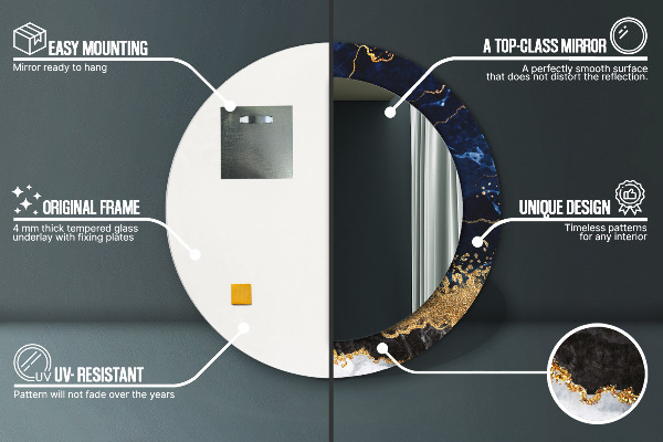 Miroir rond avec décoration Marbre bleu