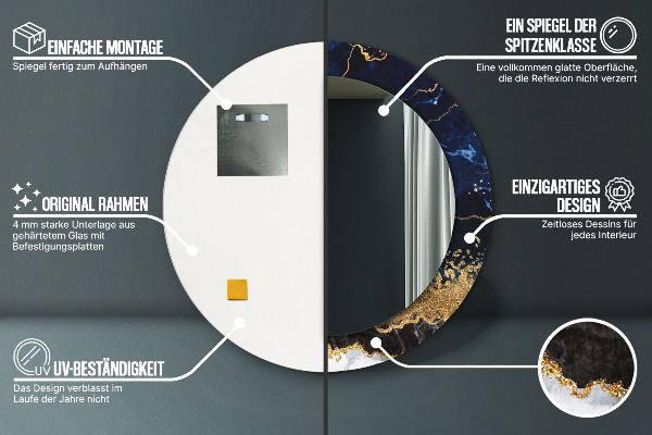Miroir rond avec décoration Marbre bleu