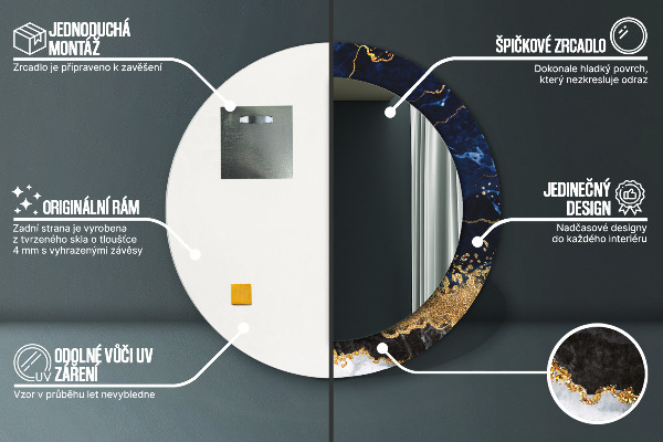 Miroir rond avec décoration Marbre bleu