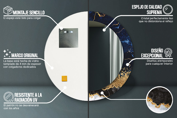 Miroir rond avec décoration Marbre bleu