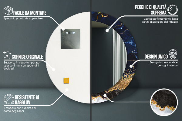 Miroir rond avec décoration Marbre bleu