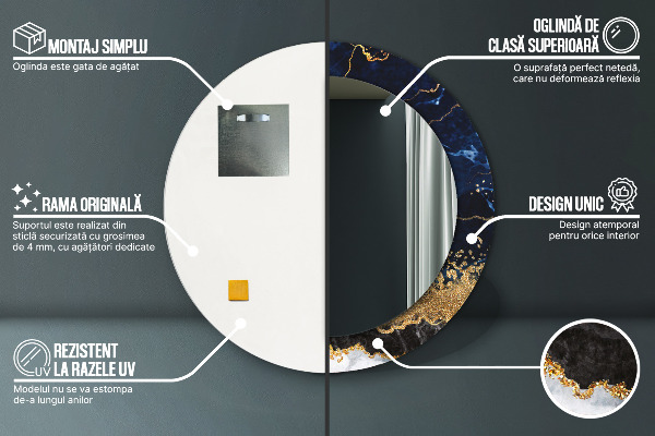 Miroir rond avec décoration Marbre bleu