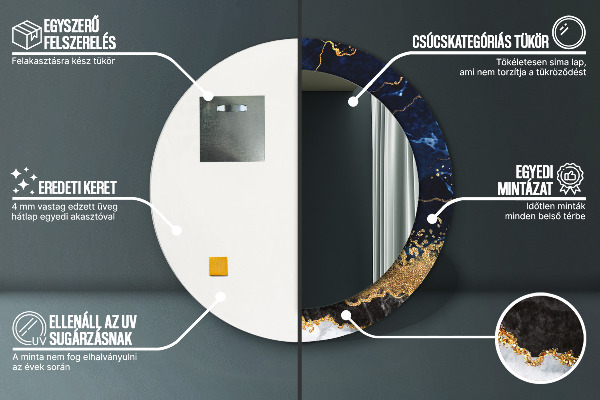 Miroir rond avec décoration Marbre bleu