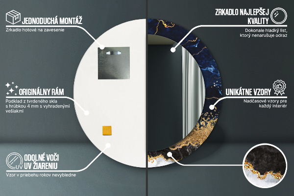 Miroir rond avec décoration Marbre bleu