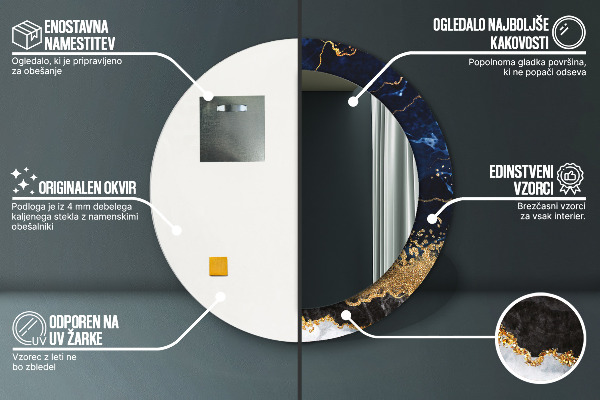 Miroir rond avec décoration Marbre bleu