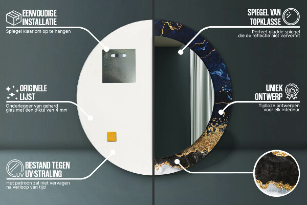 Miroir rond avec décoration Marbre bleu