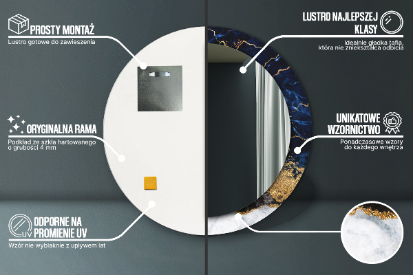 Miroir rond avec décoration Marbre bleu