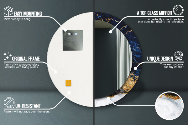 Miroir rond avec décoration Marbre bleu