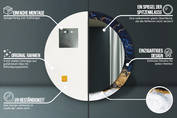 Miroir rond avec décoration Marbre bleu