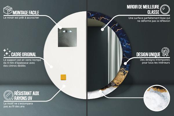 Miroir rond avec décoration Marbre bleu