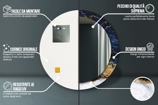 Miroir rond avec décoration Marbre bleu