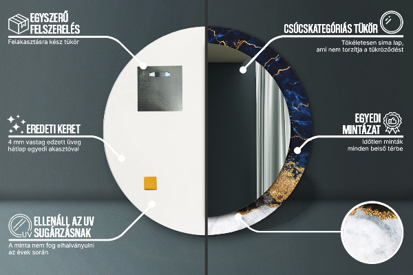 Miroir rond avec décoration Marbre bleu