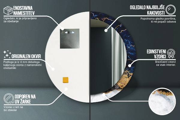 Miroir rond avec décoration Marbre bleu