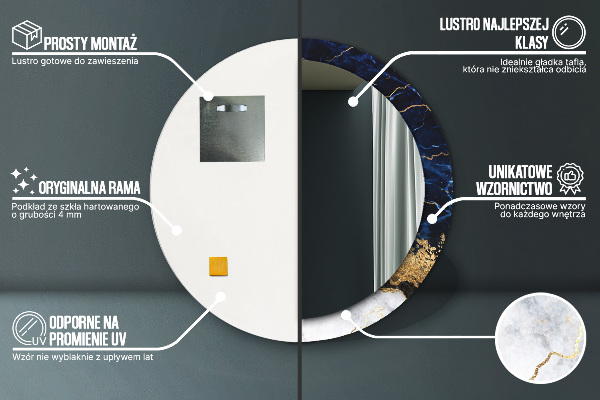 Miroir rond avec décoration Marbre bleu