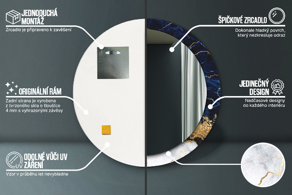 Miroir rond avec décoration Marbre bleu