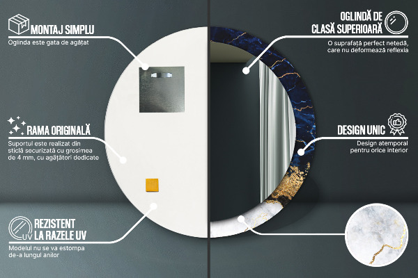 Miroir rond avec décoration Marbre bleu