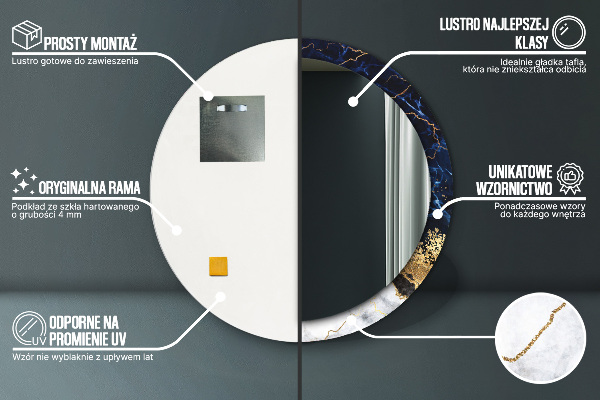 Miroir rond avec décoration Marbre bleu