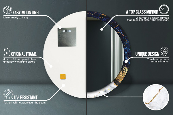 Miroir rond avec décoration Marbre bleu