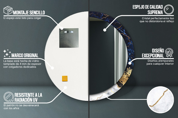 Miroir rond avec décoration Marbre bleu