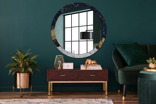 Miroir rond avec décoration Marbre bleu