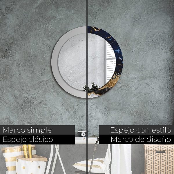 Miroir rond avec décoration Marbre bleu