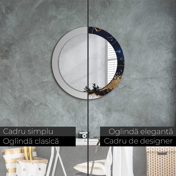 Miroir rond avec décoration Marbre bleu