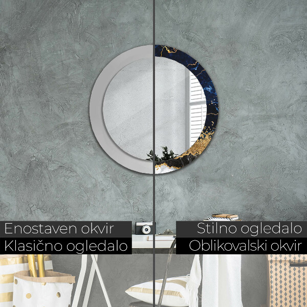 Miroir rond avec décoration Marbre bleu