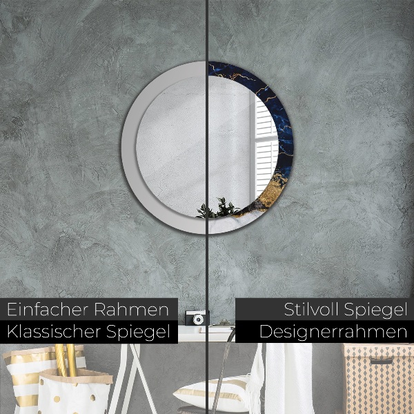 Miroir rond avec décoration Marbre bleu