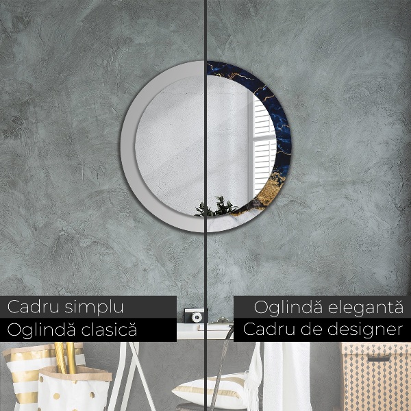 Miroir rond avec décoration Marbre bleu