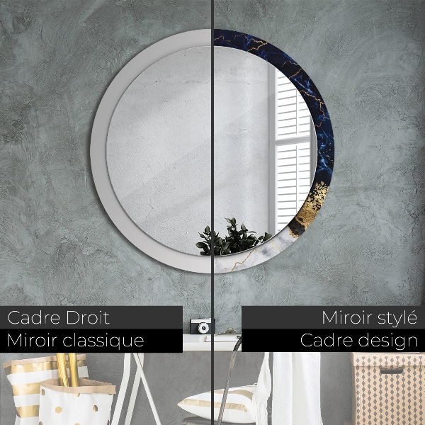 Miroir rond avec décoration Marbre bleu