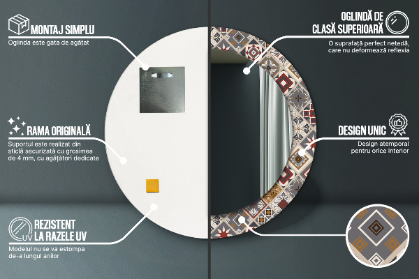 Miroir rond avec décoration Motif turc