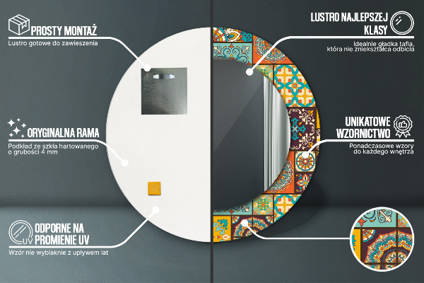 Miroir rond avec décoration Schéma arabe