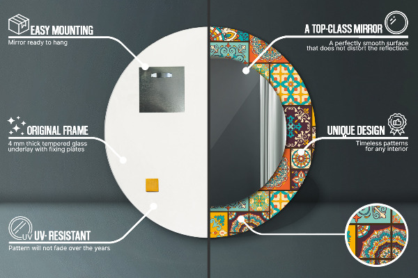 Miroir rond avec décoration Schéma arabe