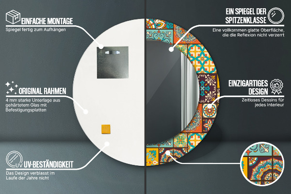 Miroir rond avec décoration Schéma arabe
