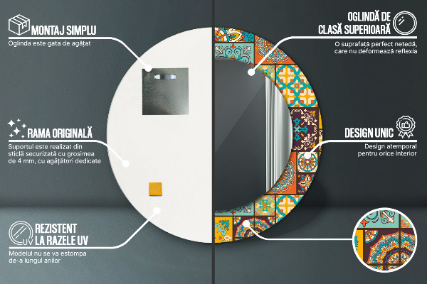 Miroir rond avec décoration Schéma arabe