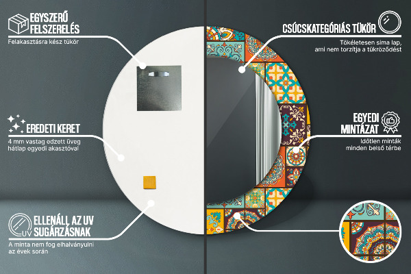 Miroir rond avec décoration Schéma arabe