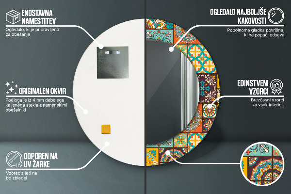 Miroir rond avec décoration Schéma arabe