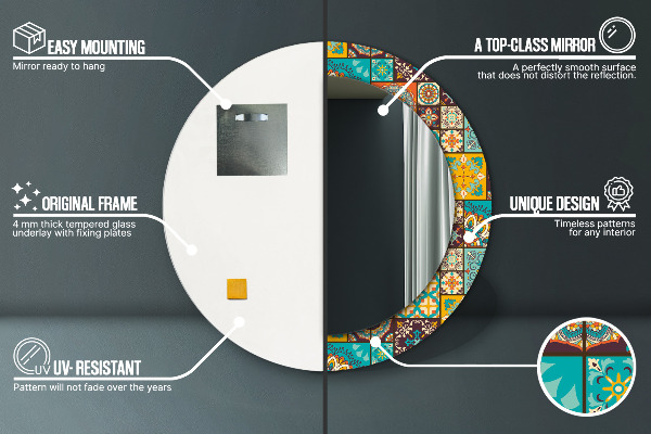 Miroir rond avec décoration Schéma arabe