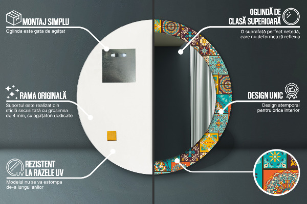 Miroir rond avec décoration Schéma arabe