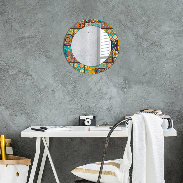 Miroir rond avec décoration Schéma arabe