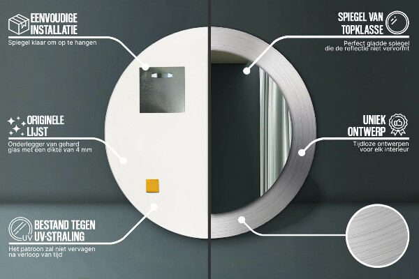 Miroir rond imprimé Acier brillant