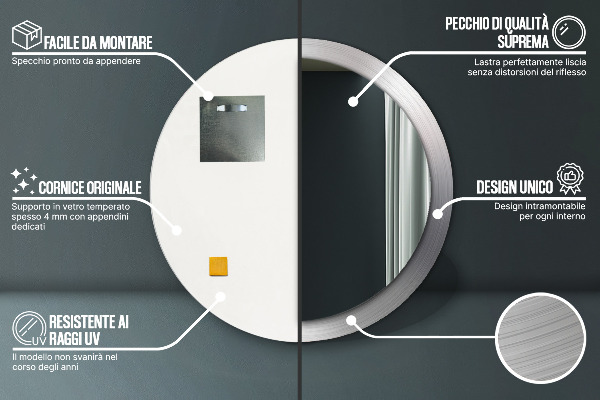 Miroir rond imprimé Acier brillant