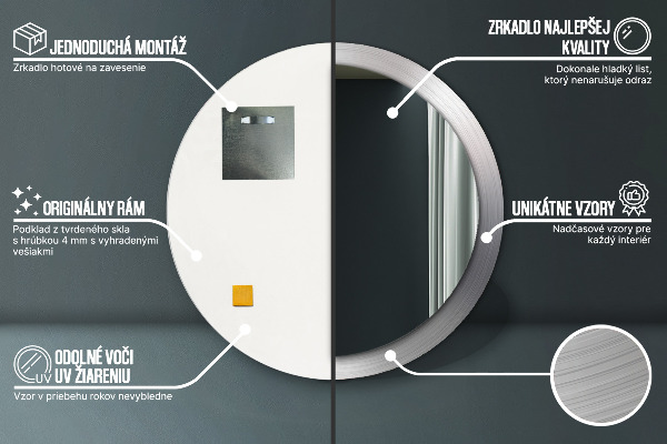 Miroir rond imprimé Acier brillant