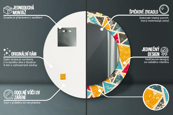 Miroir rond imprimé Composition rétro