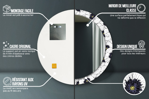 Miroir rond imprimé Composition de fleurs linéaires