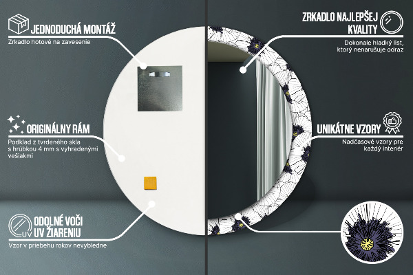 Miroir rond imprimé Composition de fleurs linéaires