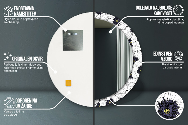 Miroir rond imprimé Composition de fleurs linéaires