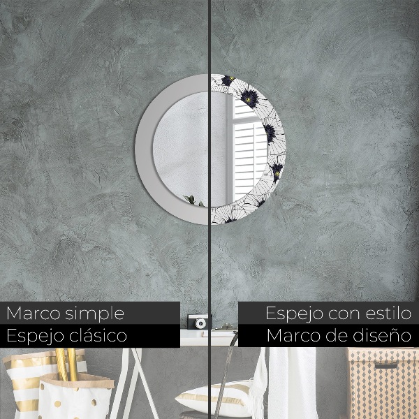 Miroir rond imprimé Composition de fleurs linéaires